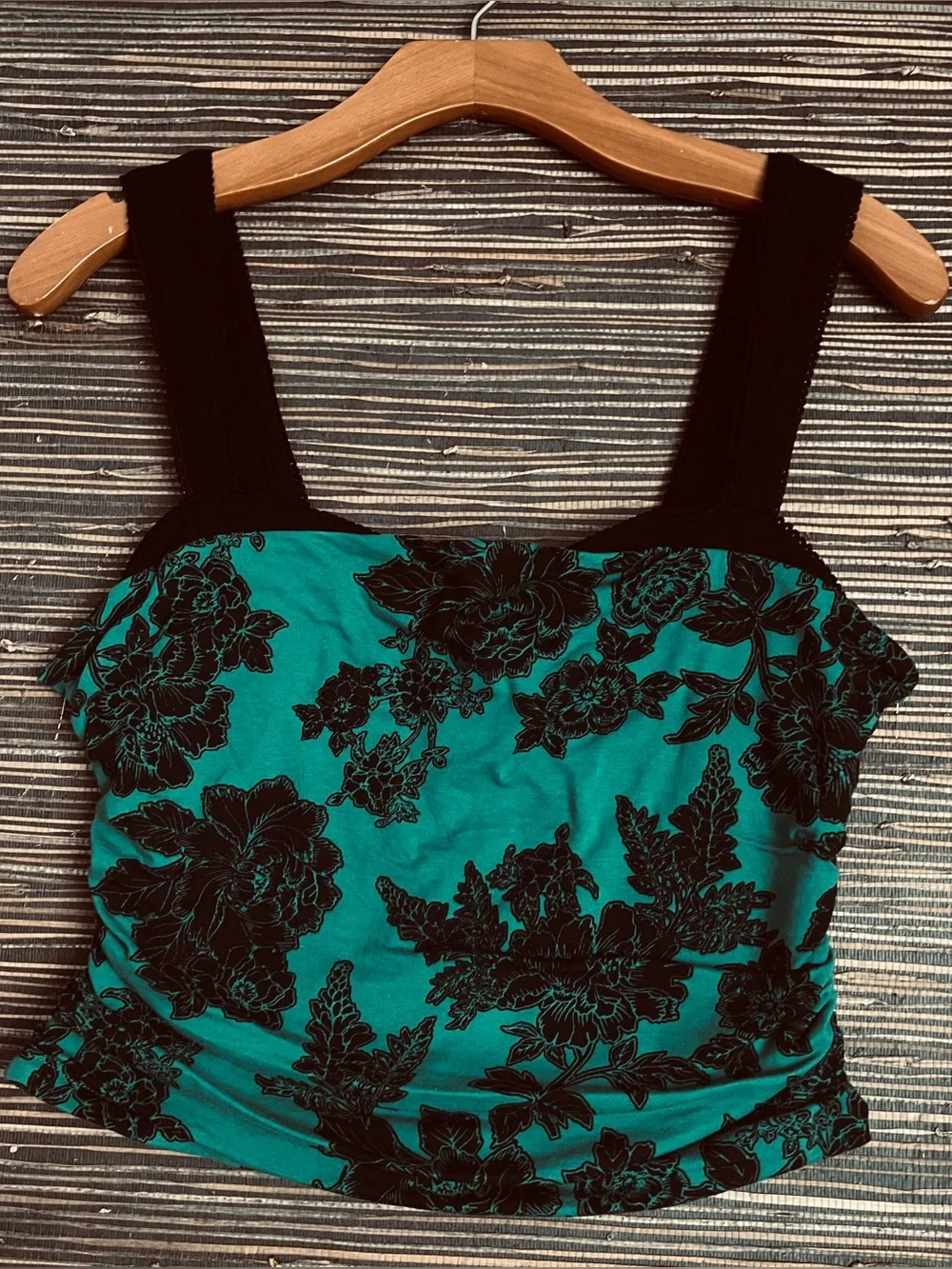 Free People Printed 2 Tone Tank in Green & Black Size S NWOT
